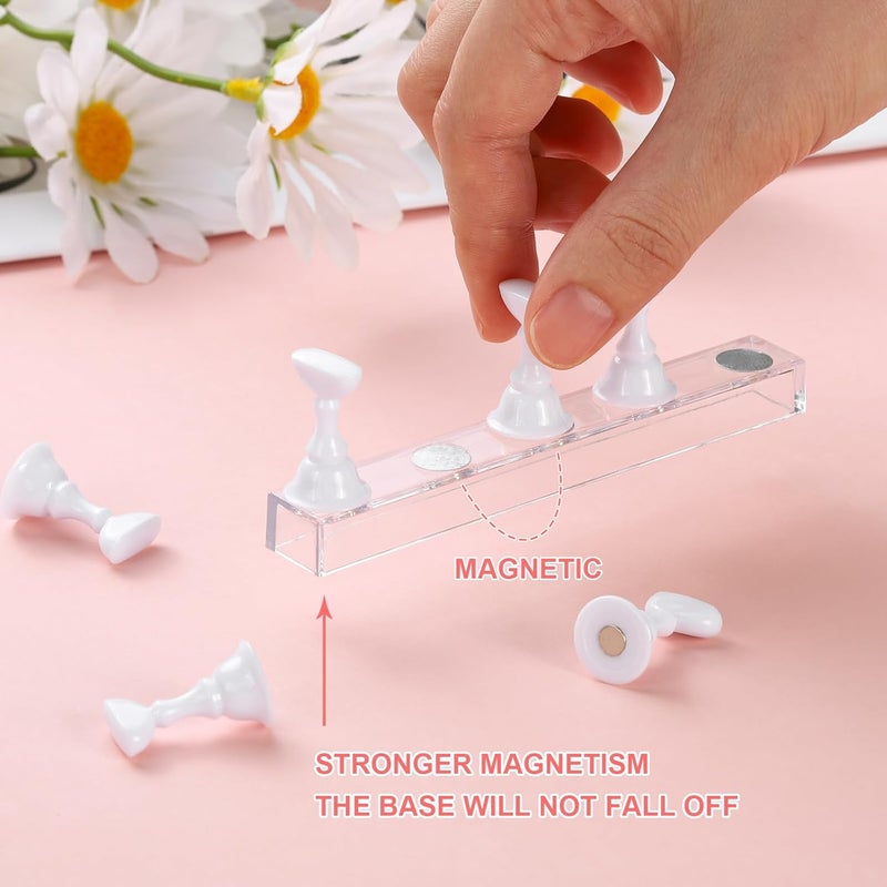 Etercycle Nail Stand Press On Nail Stand Nail Holder for Painting Nails Magnetic Nail Tips Practice Stands with 80Pcs Reusable Putty (White) - Image 2